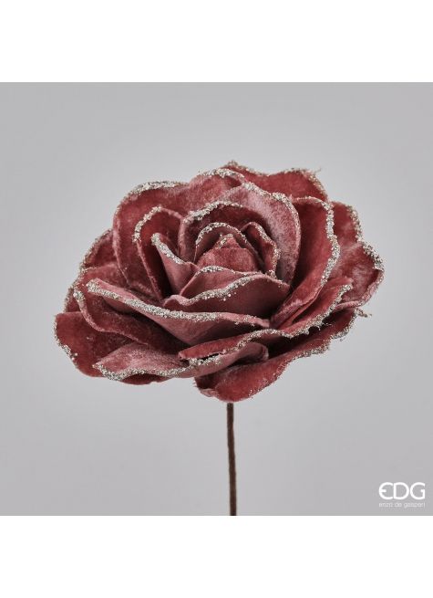 Цветок Роза (вельвет+глиттер) светло розовая