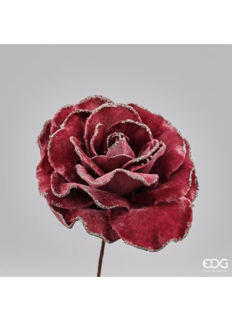 Цветок Роза (вельвет+глиттер) темно розовая