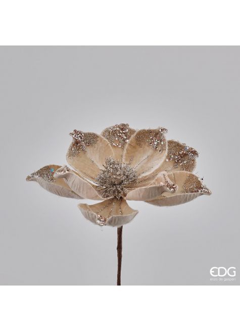 Цветок Магнолия (вельвет+глиттер) айвори S