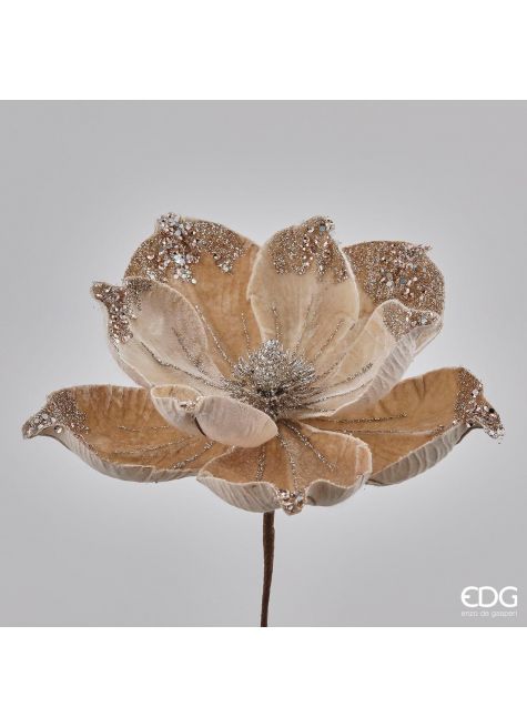 Цветок Магнолия (вельвет+глиттер) айвори M