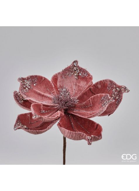 Цветок Магнолия (вельвет+глиттер) розовый